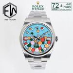 Rolex Oyster Perpetual 3230 Movement 41mm Colorful Face Blue Lume 904L Steel Watch